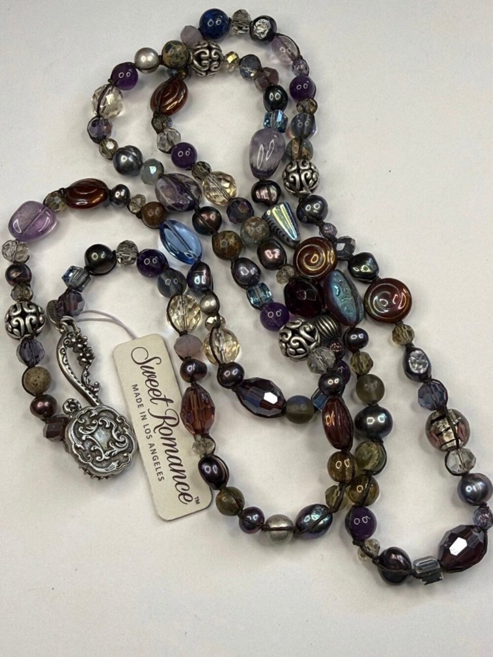 Vintage Sweet Romance Multi Stone Pearl Art Glass Bead Necklace
